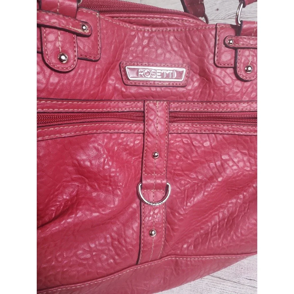 Rosetti New York Purse Shoulder Bag Handbag Faux Leather Vinyl Red Maroon Pebble